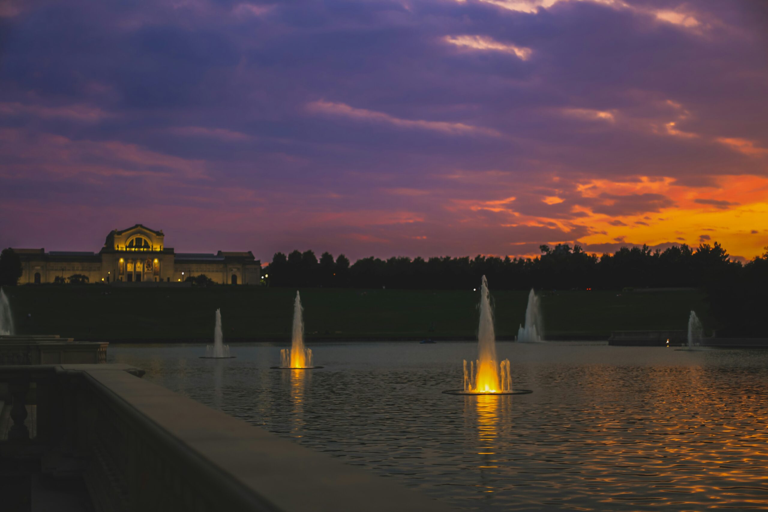 The Post Dispatch Lake at sunset just behind art hill in Forest Park.